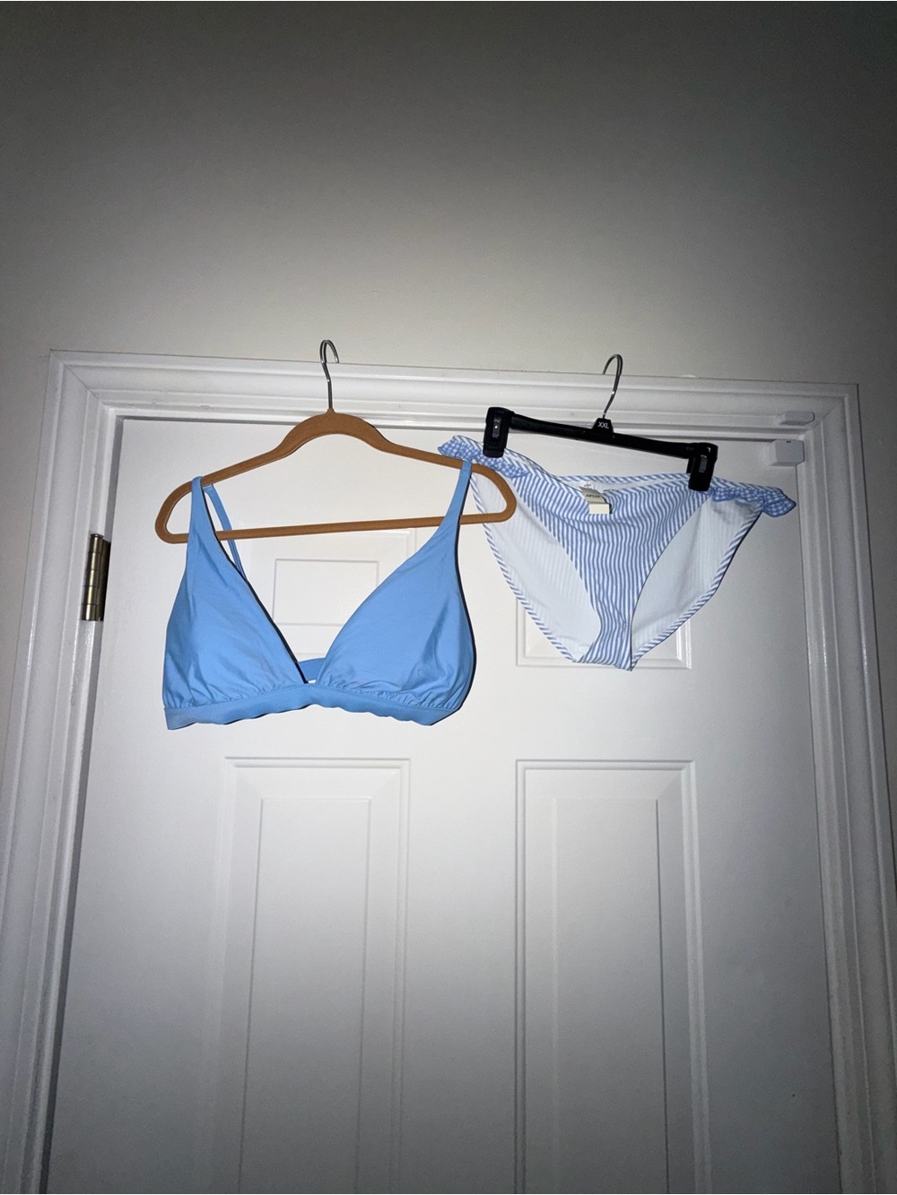 aerie Light Blue Triangle Bikini Top with Blue & White Striped Bottoms